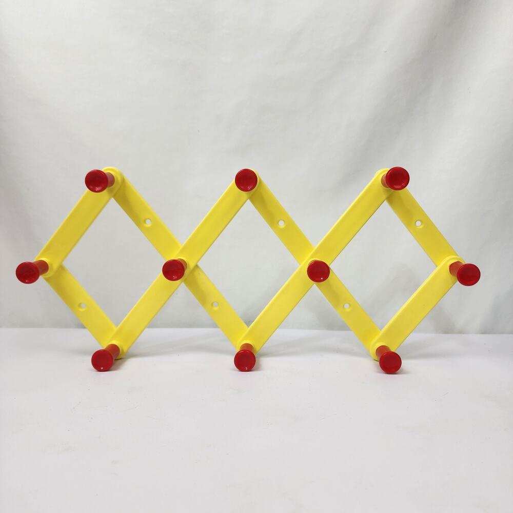 Accordion Expandable Hanging Wall 10 Peg Hook Plastic Yellow Red Primary Color